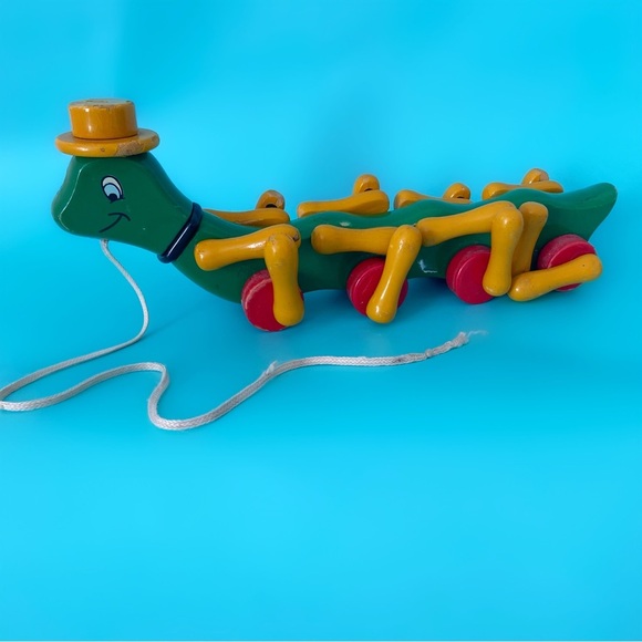Vintage Other - Vintage Kouvalias caterpillar cricket pull along toy wooden collectors item